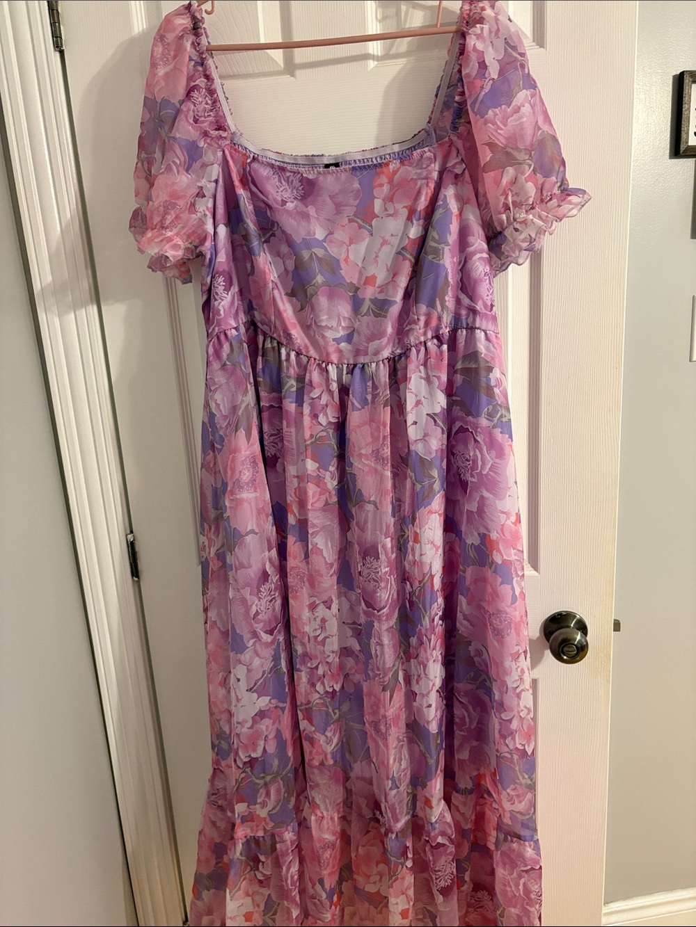 SHEIN Pink Lavender Floral Chiffon Dress
